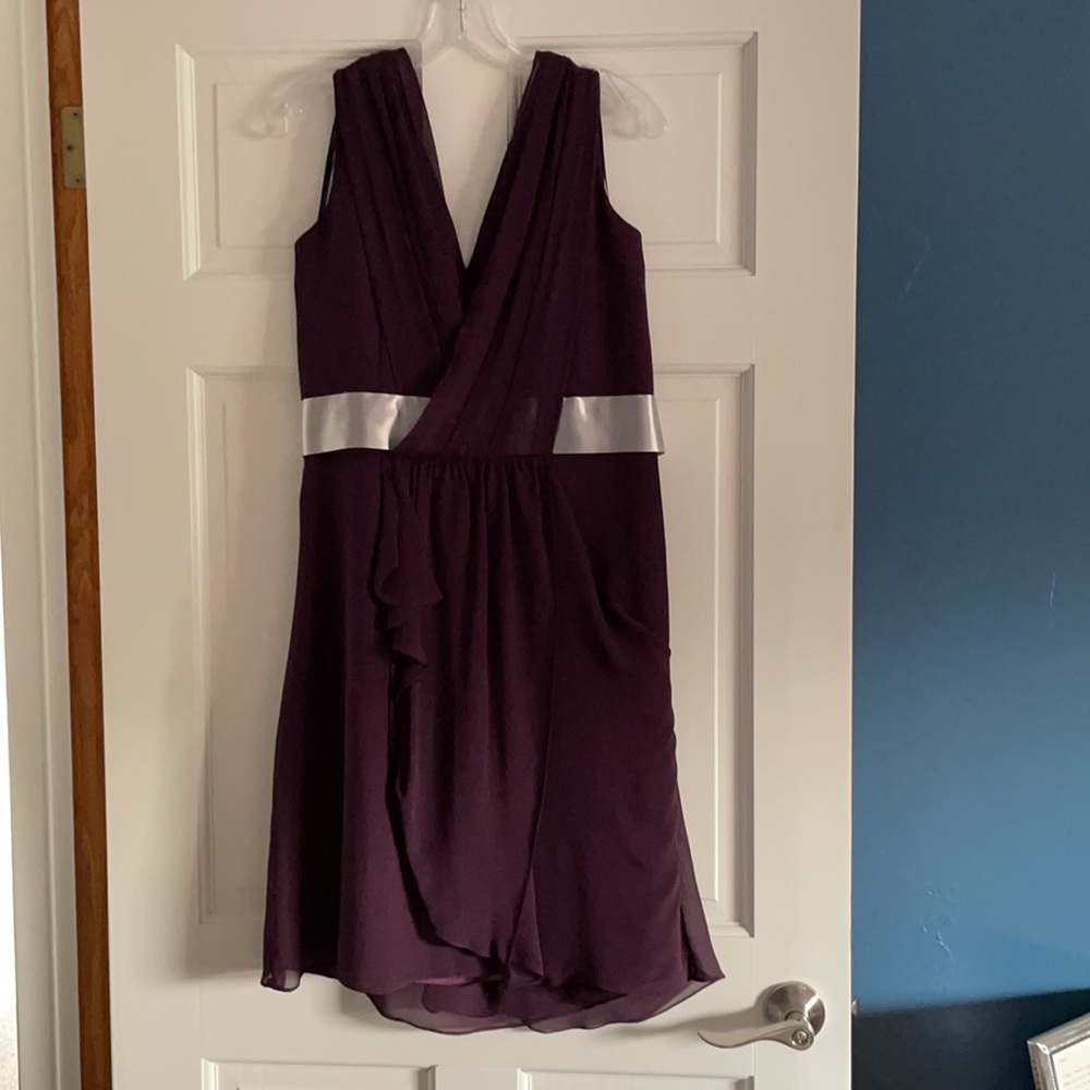Plum with silver strap bridesmaid dress